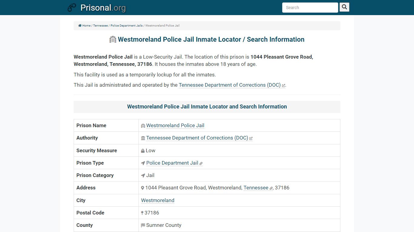 Westmoreland Police Jail-Inmate Locator/Search Info, Phone ...