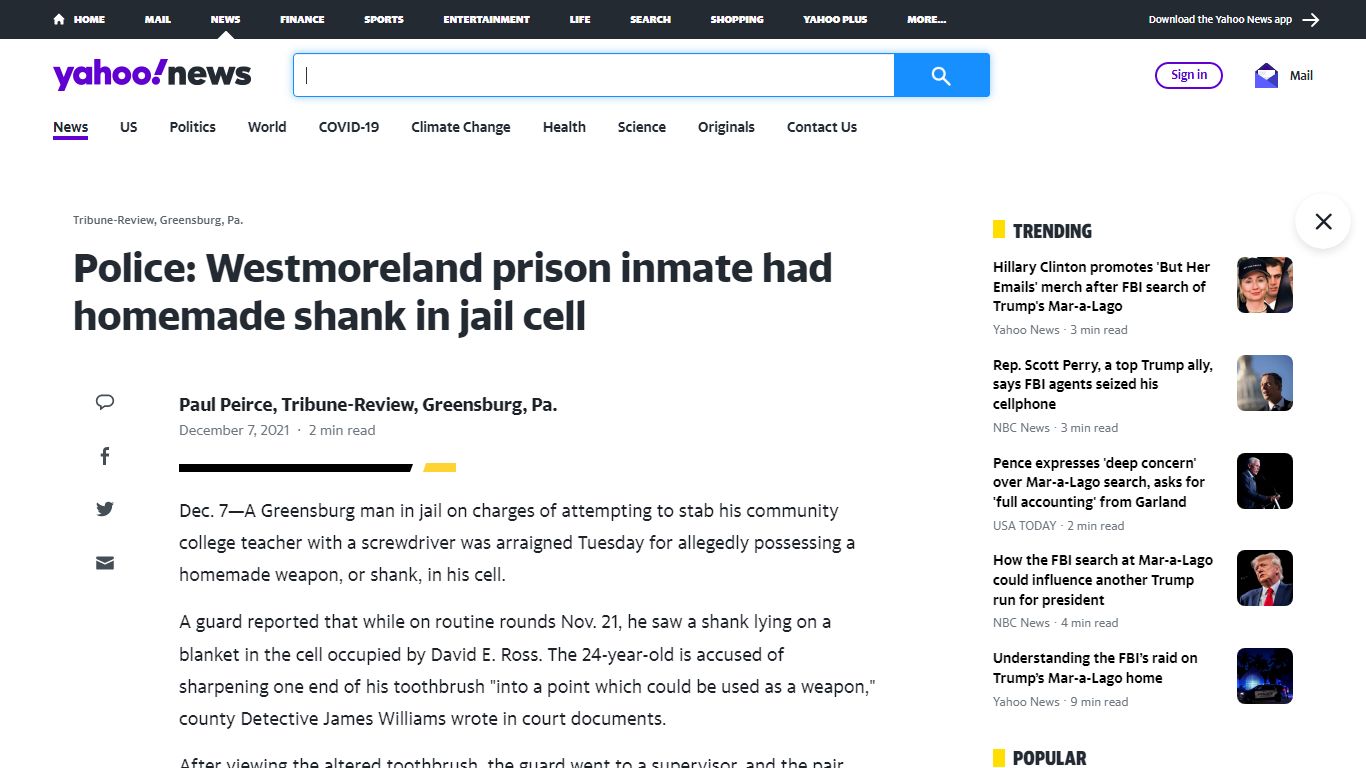 Police: Westmoreland prison inmate had homemade shank in ...